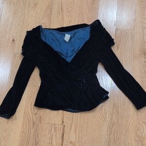 Vintage Blue Velvet Off-Shoulder Top